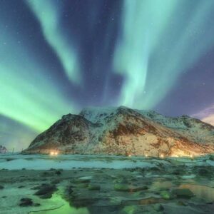 mountains with northern lights